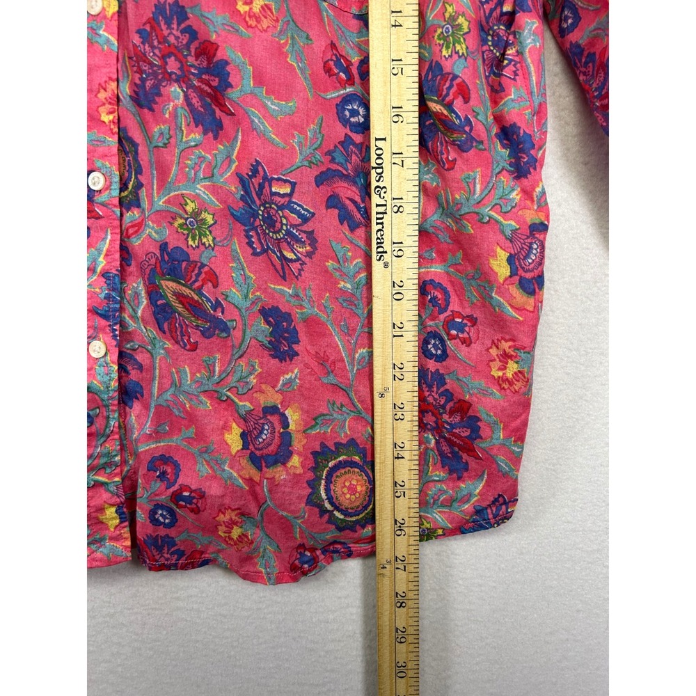 Boho Floral Lauren Ralph Lauren Womens XL Pink Paisley Cotton Button Down Shirt - Picture 7 of 9